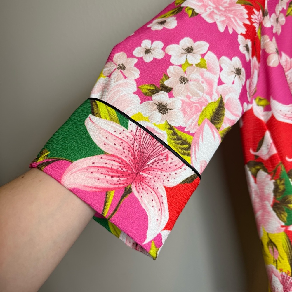 IC Collection Size XXL Vibrant Floral Asymmetrical One-Button 3/4 Sleeve Jacket - Picture 4 of 6
